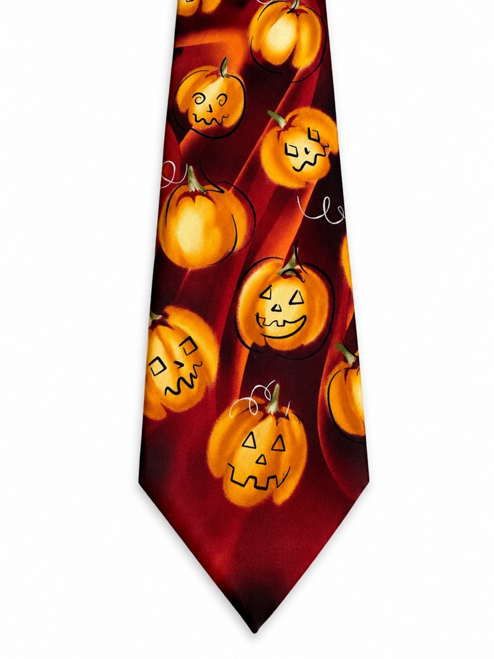 J. Garcia Orange Pumpkin Halloween Tie on Red